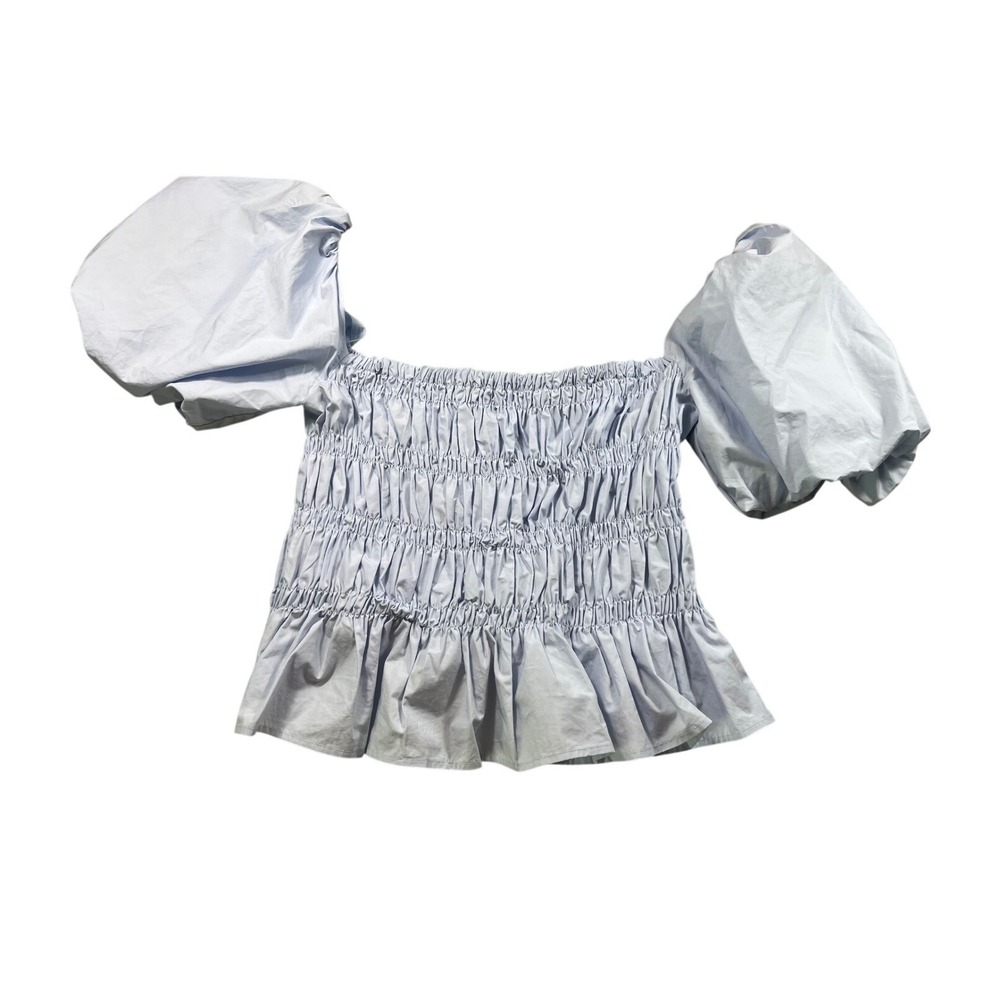 ASTR the Label Light Blue Smocked Puff Sleeve Blouse Top XL